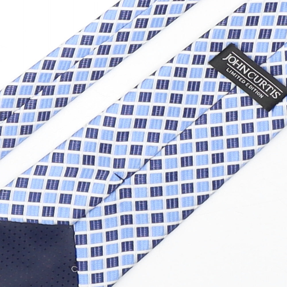 John Curtis  Mens Blue Plaids & Checks Polyester Pointed Tie One Size