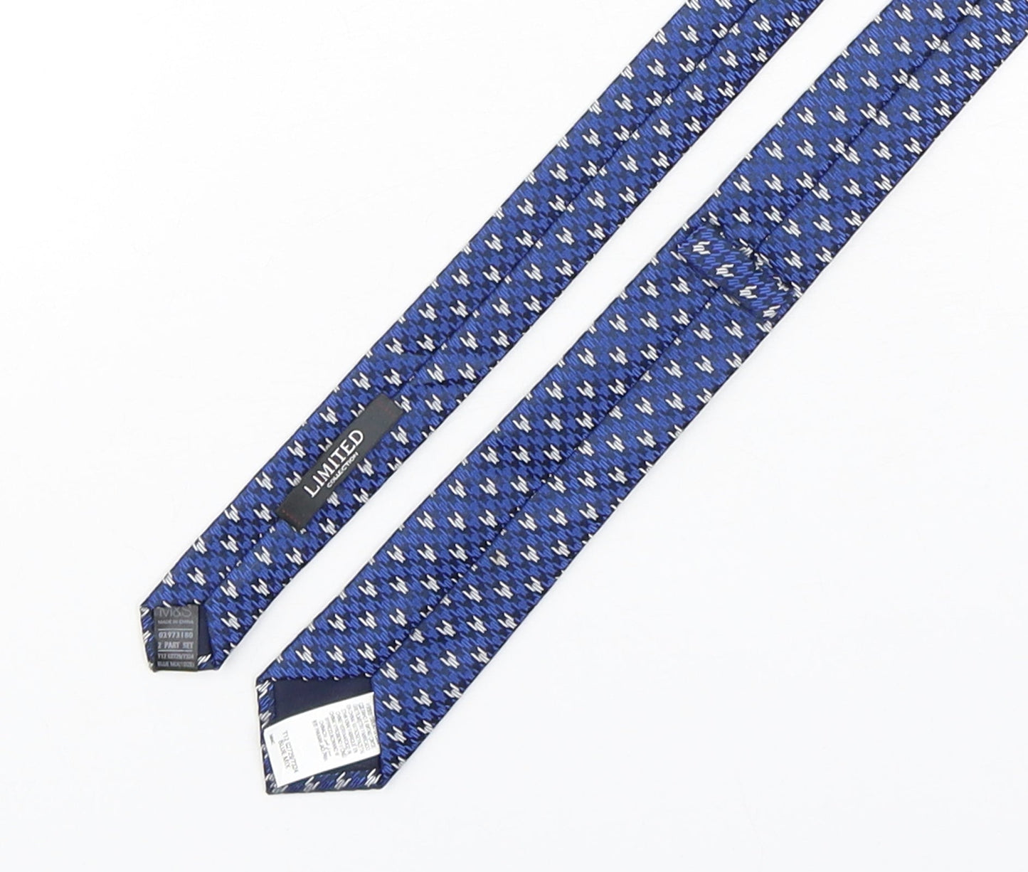 Marks and Spencer Mens Blue Geometric Polyester Pointed Tie One Size