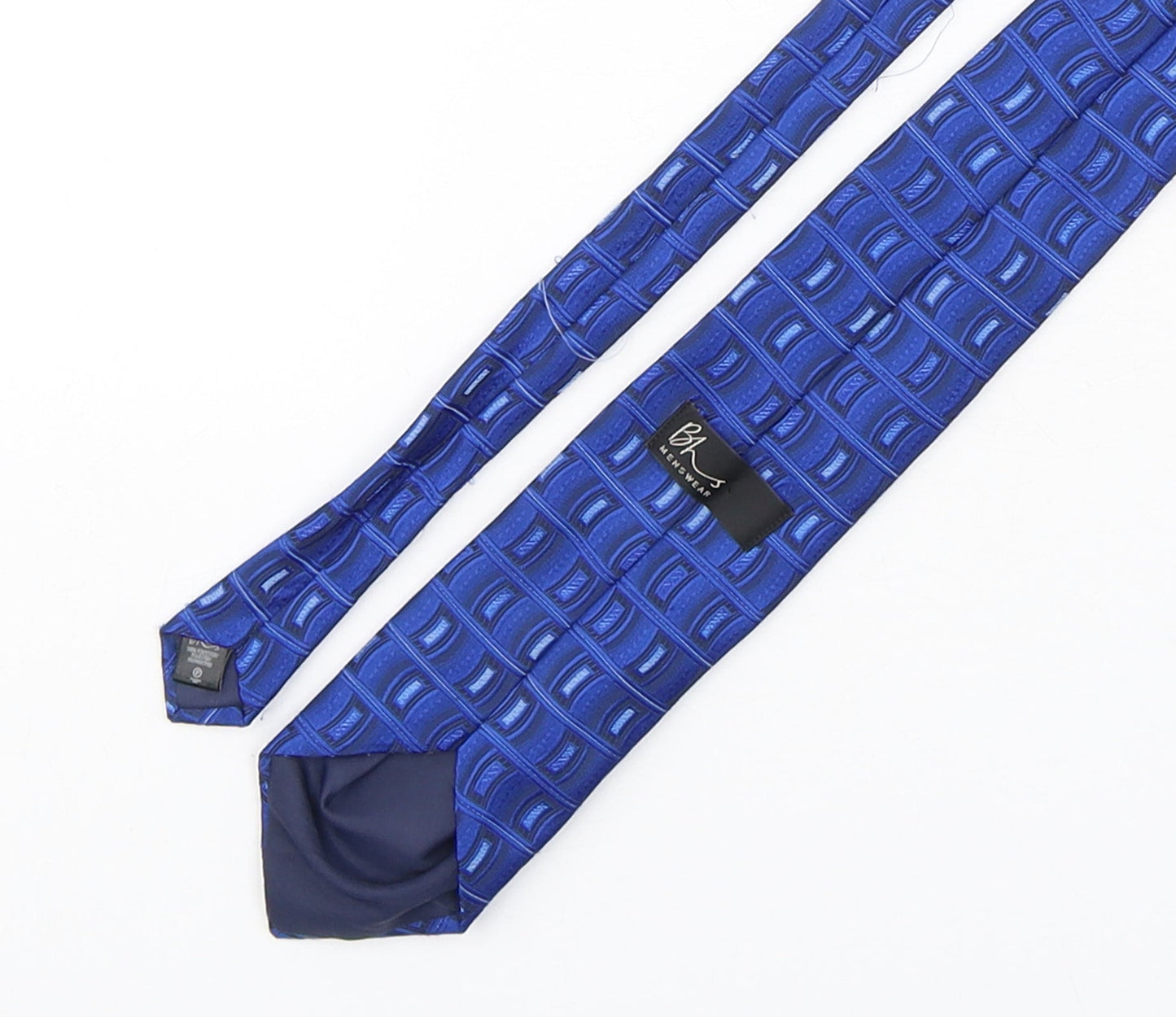 Mens BHS Blue Geometric  Pointed Tie