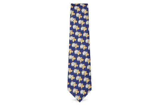Front view of Berkertex men’s multicoloured geometric silk pointed tie one size - teddy bears