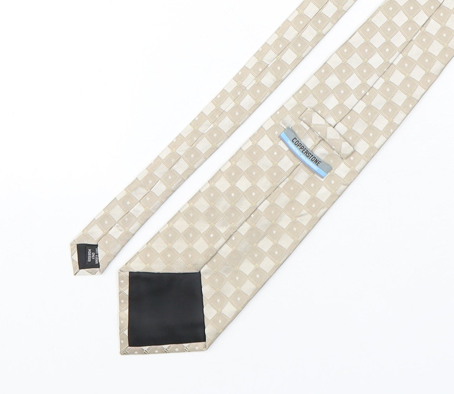 Mens Copperstone Beige Plaids & Checks  Pointed Tie