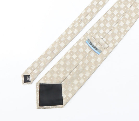 Mens Copperstone Beige Plaids & Checks  Pointed Tie