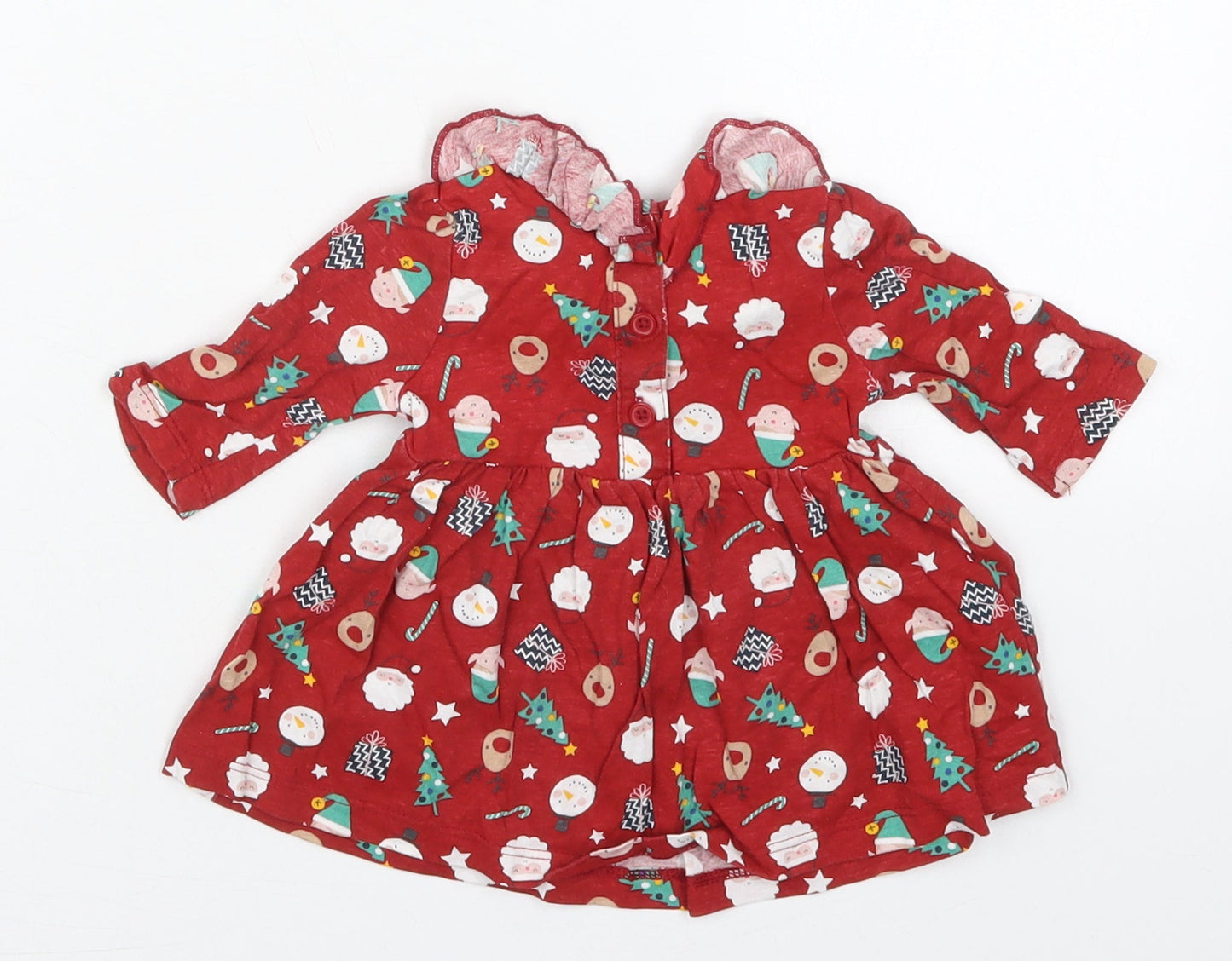 Matalan Girls Red  Cotton Skater Dress  Size Newborn  Round Neck Pullover - Christmas Prints