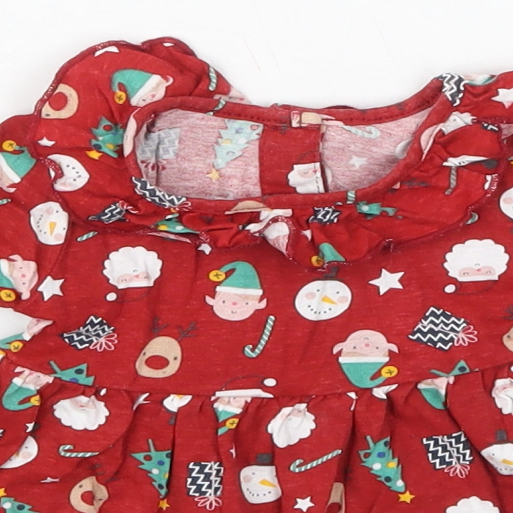 Matalan Girls Red  Cotton Skater Dress  Size Newborn  Round Neck Pullover - Christmas Prints