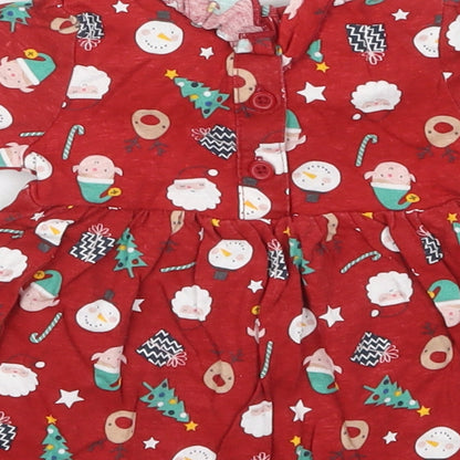 Matalan Girls Red  Cotton Skater Dress  Size Newborn  Round Neck Pullover - Christmas Prints