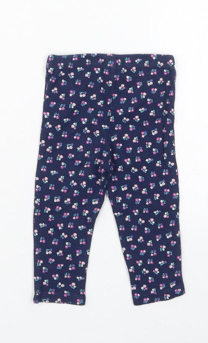 Carters Girls Blue Floral Cotton Capri Leggings Size 9 Months