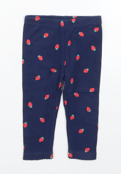 Carters Girls Blue  Cotton Capri Leggings Size 9 Months   - Strawberries