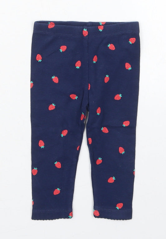 Carters Girls Blue  Cotton Capri Leggings Size 9 Months   - Strawberries