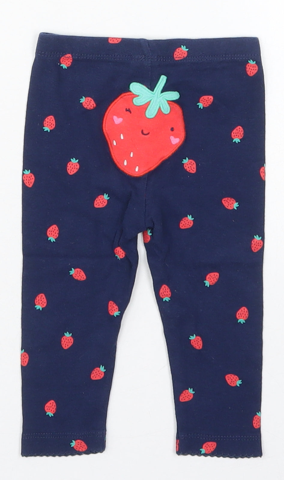 Carters Girls Blue  Cotton Capri Leggings Size 9 Months   - Strawberries