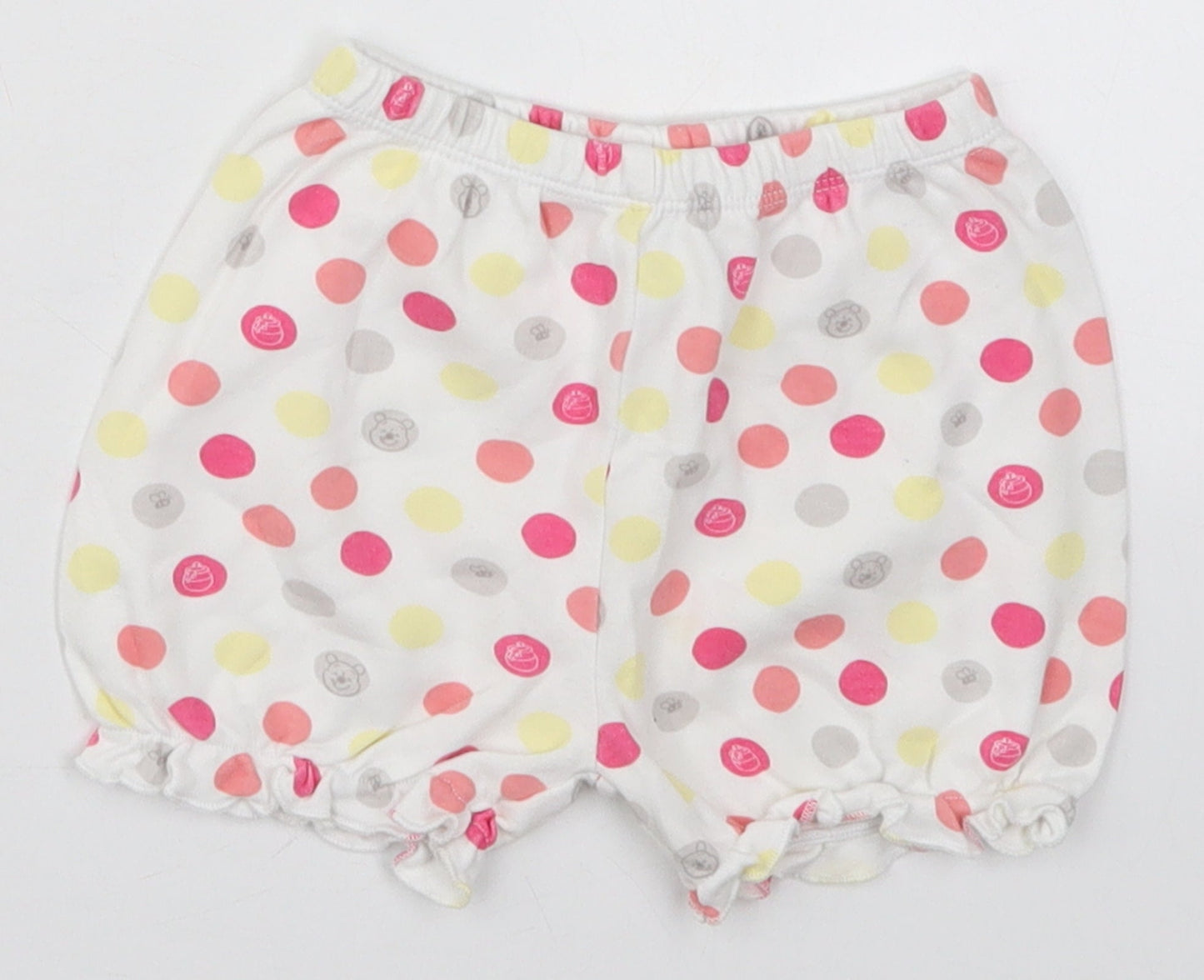 Disney Girls White Polka Dot Cotton Cropped Trousers Size 9-12 Months   - Winnie the Pooh Shorts