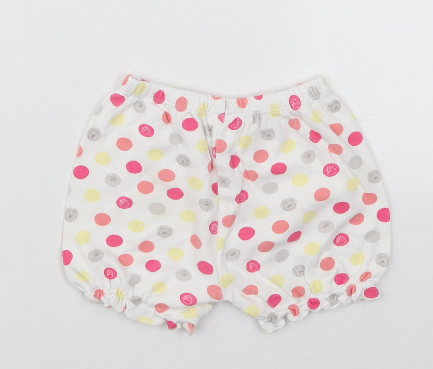 Disney Girls White Polka Dot Cotton Cropped Trousers Size 9-12 Months   - Winnie the Pooh Shorts