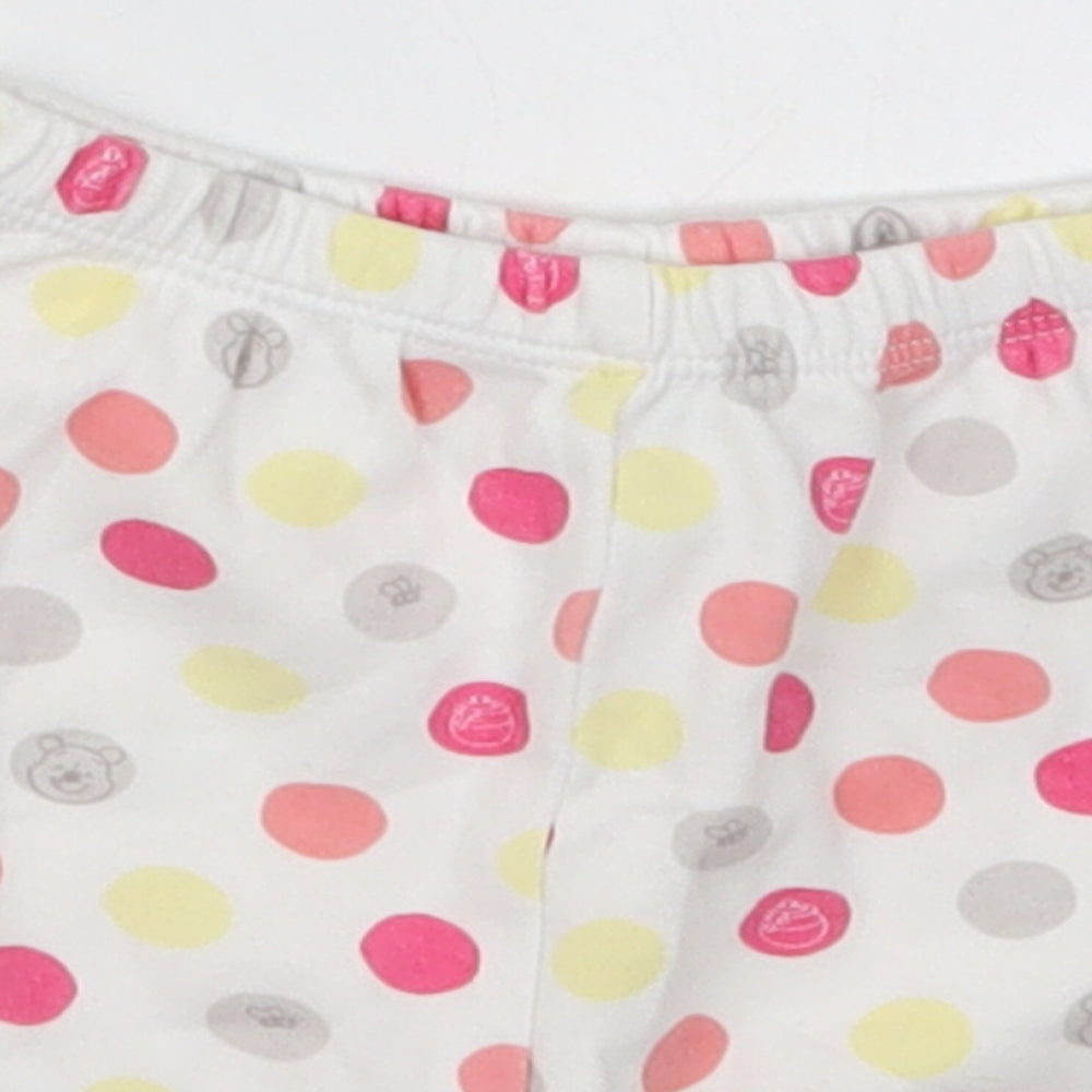 Disney Girls White Polka Dot Cotton Cropped Trousers Size 9-12 Months   - Winnie the Pooh Shorts