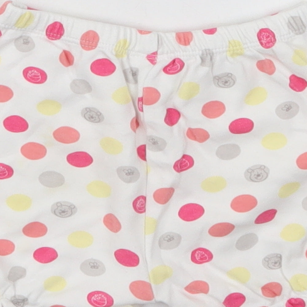 Disney Girls White Polka Dot Cotton Cropped Trousers Size 9-12 Months   - Winnie the Pooh Shorts