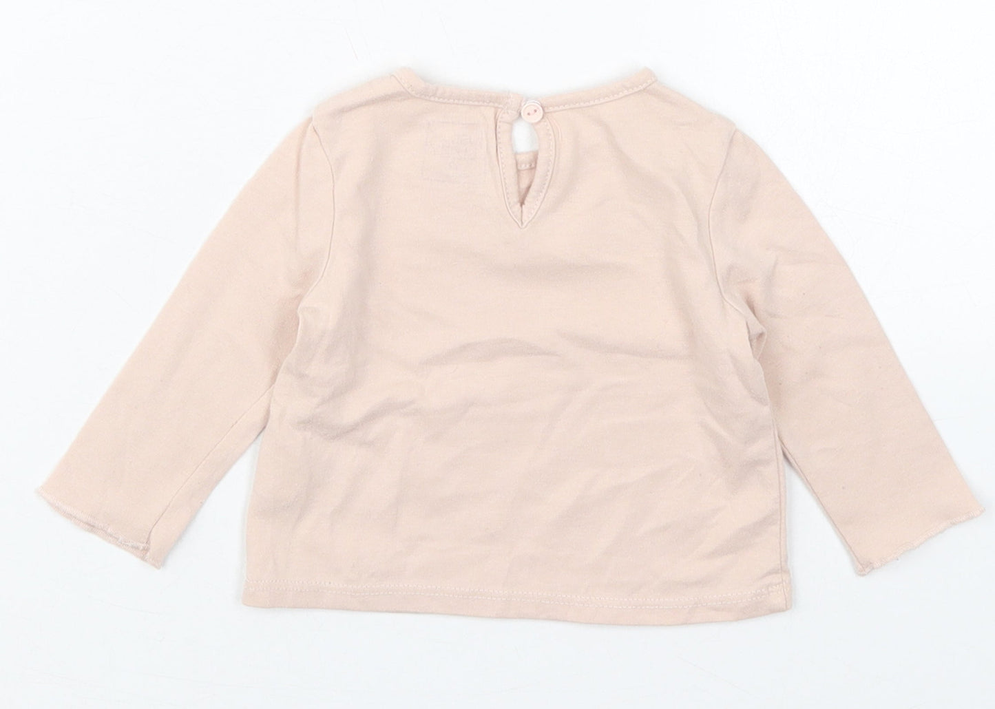 Just Lizzy Girls Pink  Cotton Basic T-Shirt Size 6-9 Months Round Neck Pullover - Happy