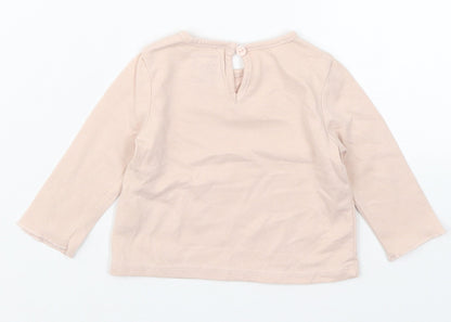 Just Lizzy Girls Pink  Cotton Basic T-Shirt Size 6-9 Months Round Neck Pullover - Happy