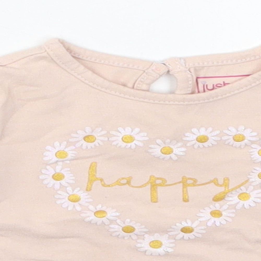 Just Lizzy Girls Pink  Cotton Basic T-Shirt Size 6-9 Months Round Neck Pullover - Happy