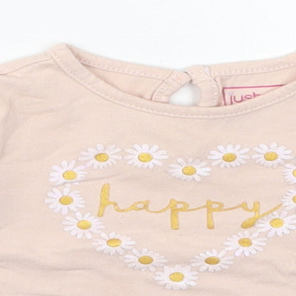Just Lizzy Girls Pink  Cotton Basic T-Shirt Size 6-9 Months Round Neck Pullover - Happy