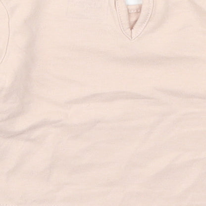 Just Lizzy Girls Pink  Cotton Basic T-Shirt Size 6-9 Months Round Neck Pullover - Happy