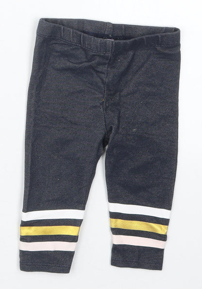 Just Lizzy Girls Blue Striped Cotton Capri Leggings Size 9 Months