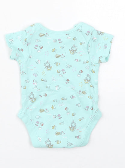 George Girls Blue  Cotton Babygrow One-Piece Size Newborn  Button - Mermaids Shells Fish