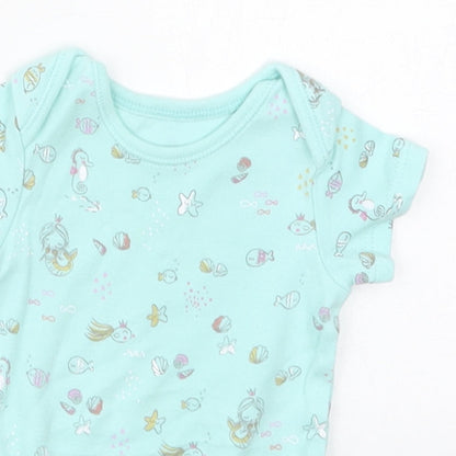 George Girls Blue  Cotton Babygrow One-Piece Size Newborn  Button - Mermaids Shells Fish