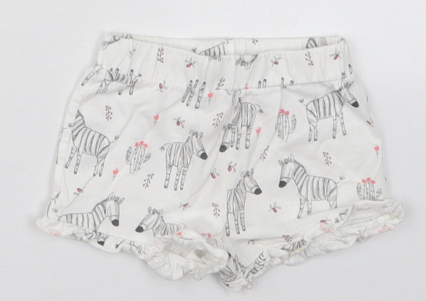 Matalan Girls White  Cotton Cropped Trousers Size 0-3 Months   - Zebras