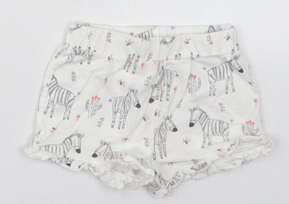 Matalan Girls White  Cotton Cropped Trousers Size 0-3 Months   - Zebras