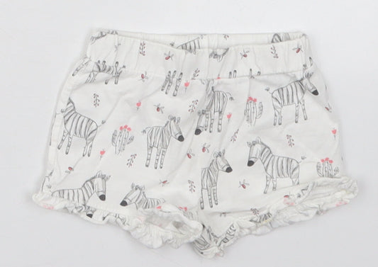 Matalan Girls White  Cotton Cropped Trousers Size 0-3 Months   - Zebras