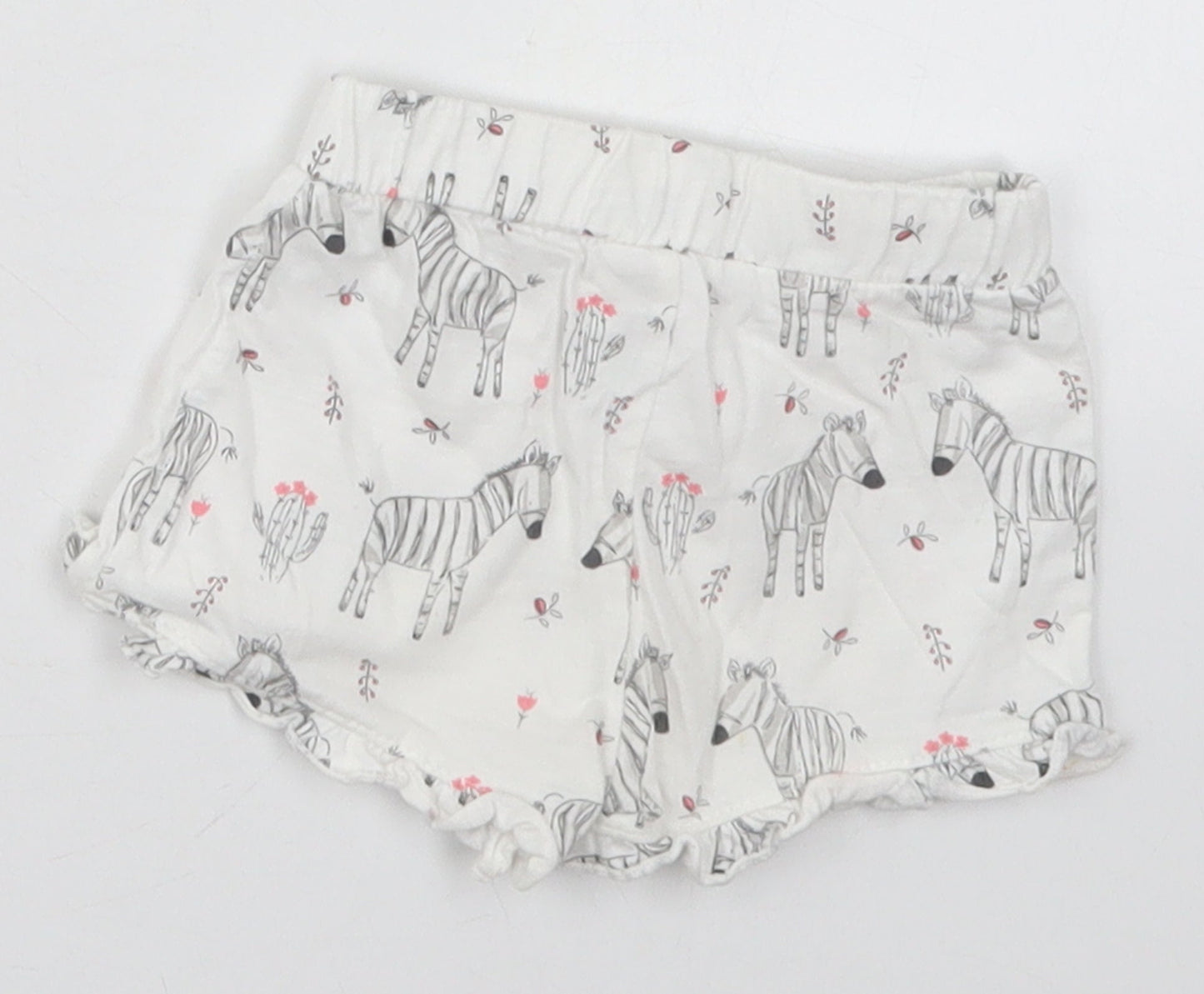 Matalan Girls White  Cotton Cropped Trousers Size 0-3 Months   - Zebras