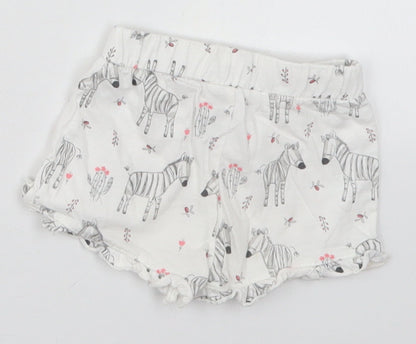 Matalan Girls White  Cotton Cropped Trousers Size 0-3 Months   - Zebras