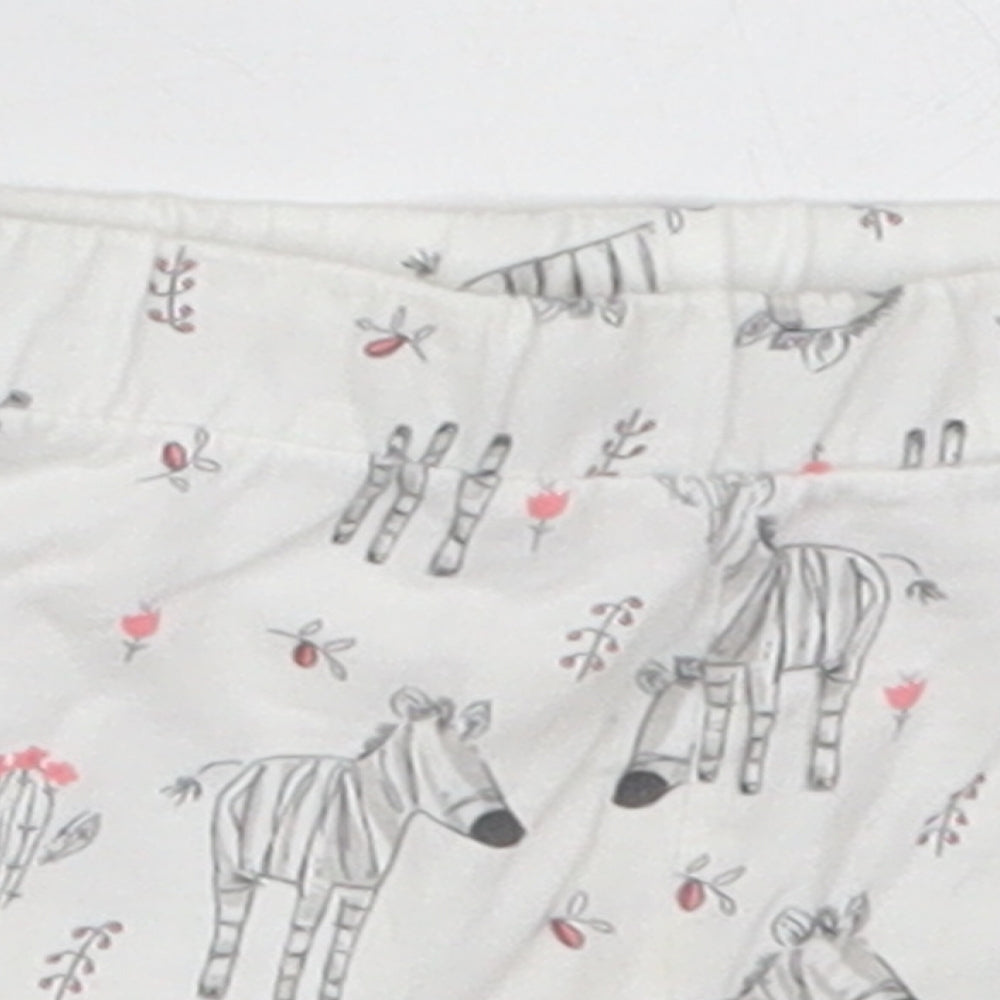 Matalan Girls White  Cotton Cropped Trousers Size 0-3 Months   - Zebras