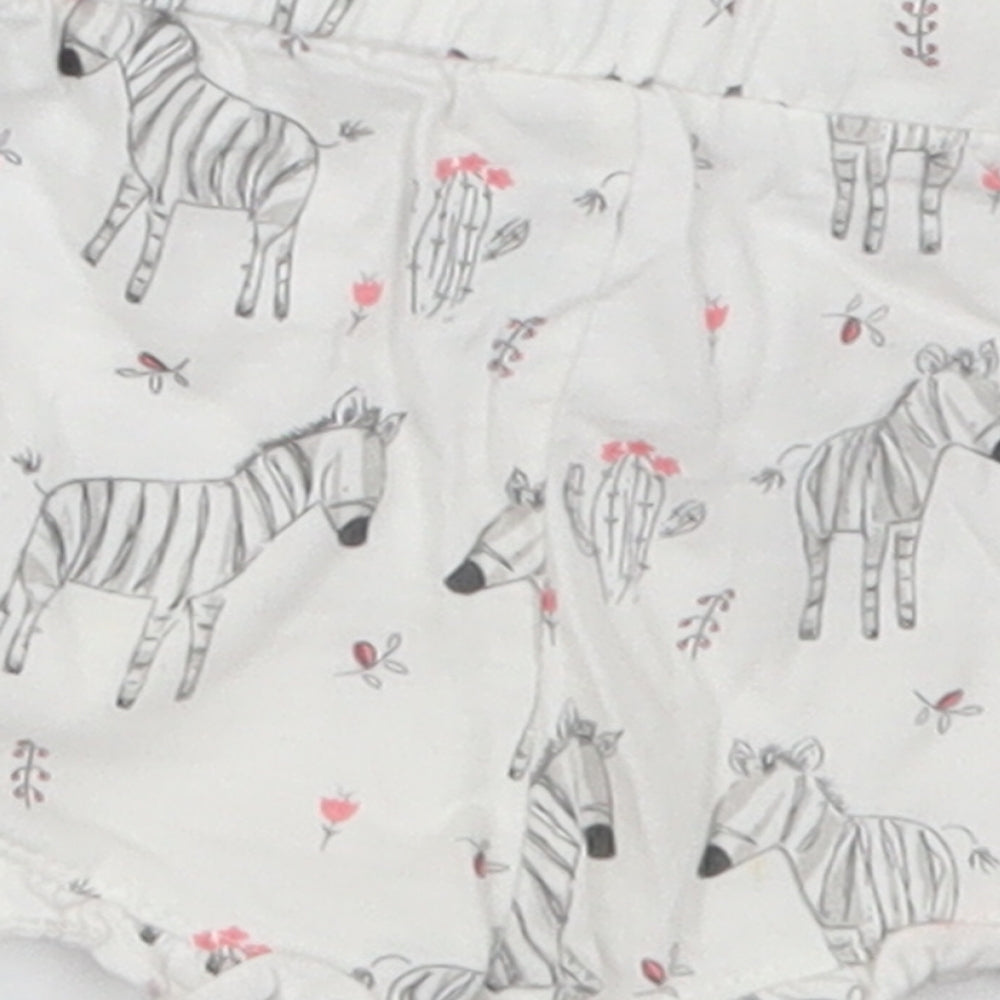 Matalan Girls White  Cotton Cropped Trousers Size 0-3 Months   - Zebras