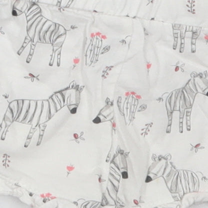 Matalan Girls White  Cotton Cropped Trousers Size 0-3 Months   - Zebras