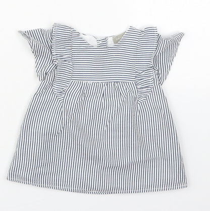 Primark Girls Blue Striped Cotton A-Line  Size 0-3 Months  Round Neck Button