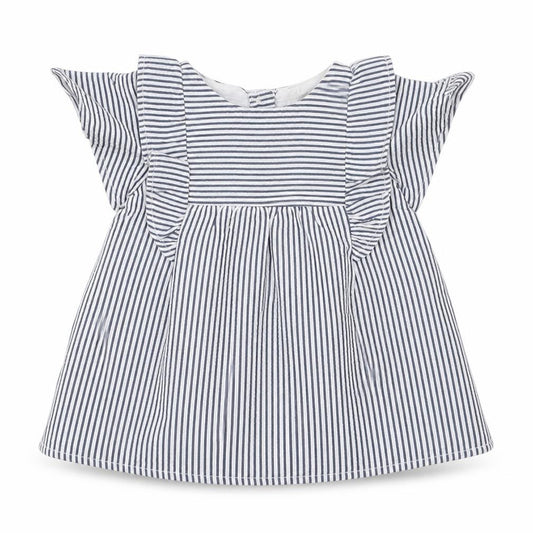 Primark Girls Blue Striped Cotton A-Line  Size 0-3 Months  Round Neck Button