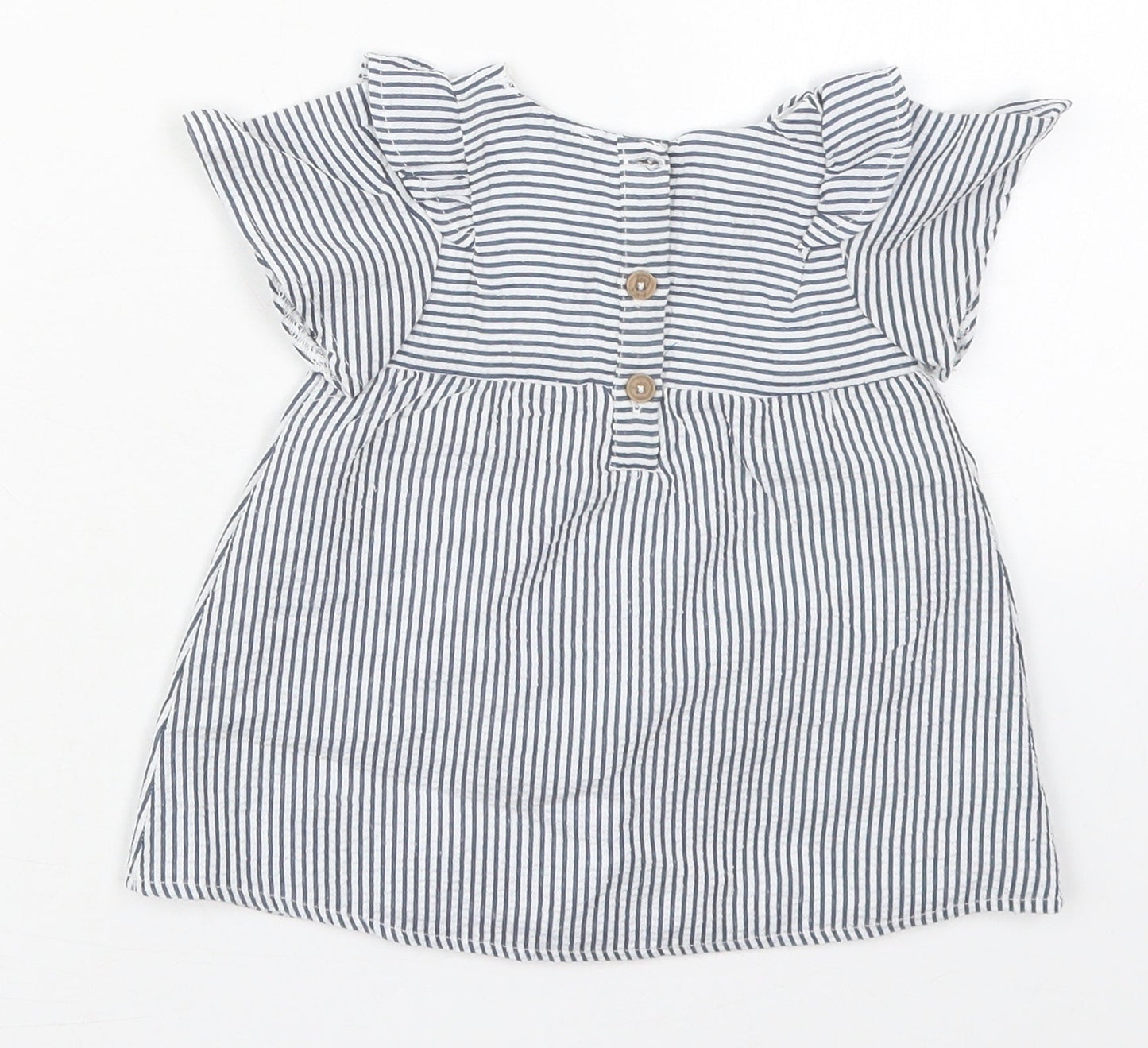 Primark Girls Blue Striped Cotton A-Line  Size 0-3 Months  Round Neck Button