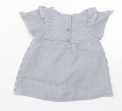 Primark Girls Blue Striped Cotton A-Line  Size 0-3 Months  Round Neck Button