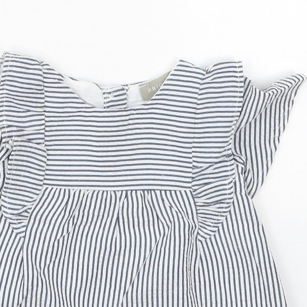 Primark Girls Blue Striped Cotton A-Line  Size 0-3 Months  Round Neck Button