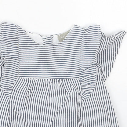 Primark Girls Blue Striped Cotton A-Line  Size 0-3 Months  Round Neck Button