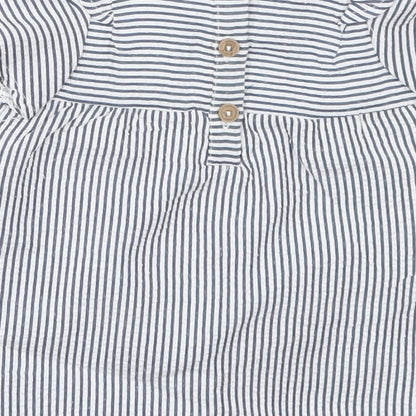 Primark Girls Blue Striped Cotton A-Line  Size 0-3 Months  Round Neck Button