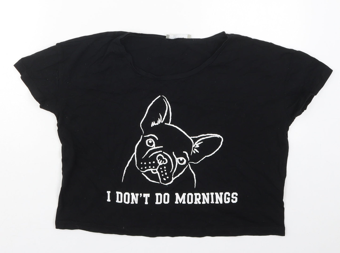 Womens UK Size S New Look Black Cropped T-Shirt