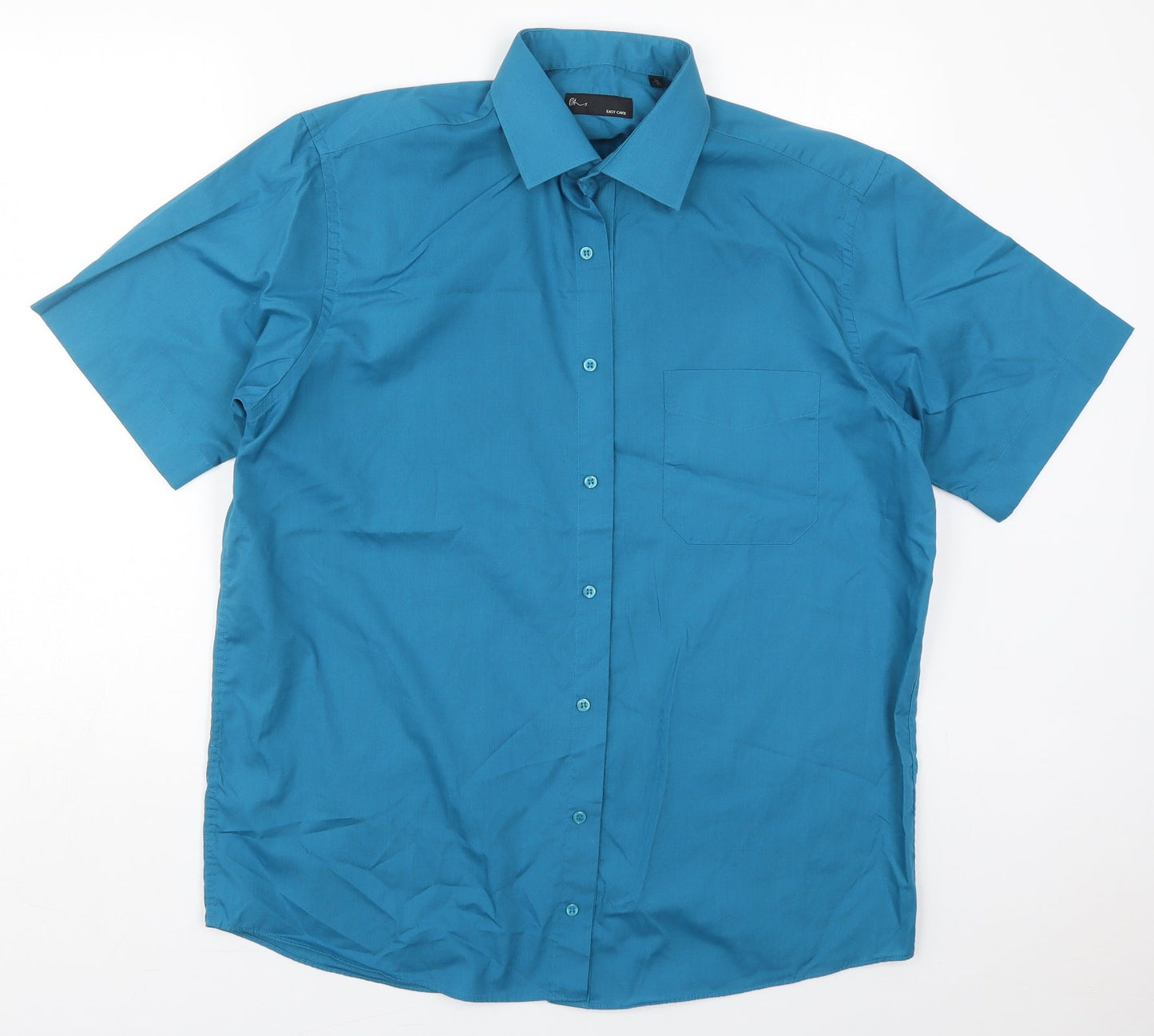 Mens UK Size 16 BHS Blue  Button-Up Short Sleeve Casual Shirt