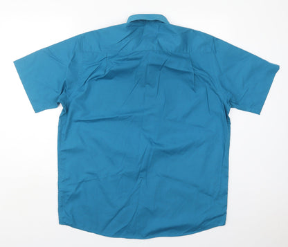 Mens UK Size 16 BHS Blue  Button-Up Short Sleeve Casual Shirt