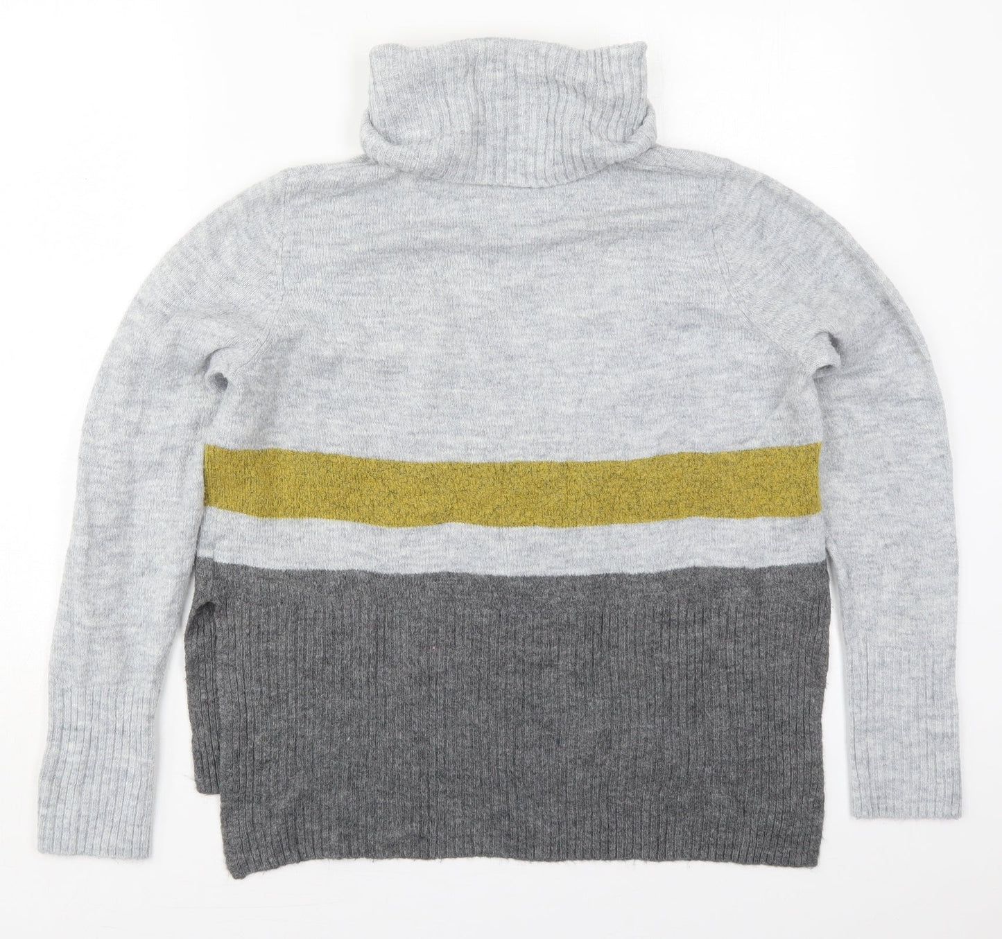 TU Womens Grey Roll Neck Striped Acrylic Pullover Jumper Size 10