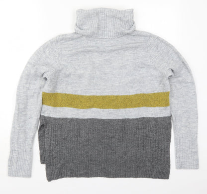 TU Womens Grey Roll Neck Striped Acrylic Pullover Jumper Size 10