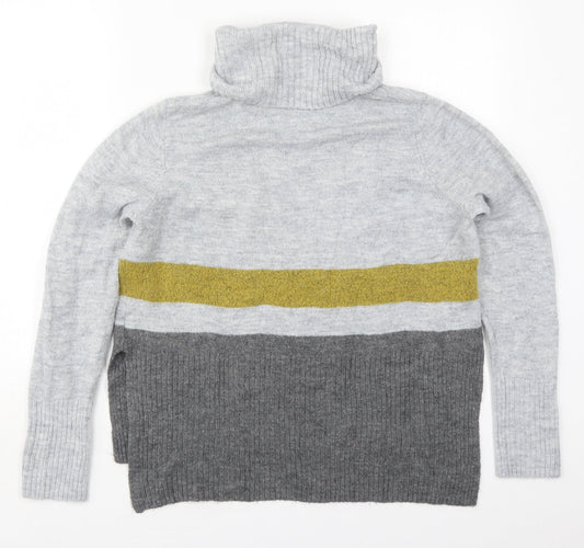 TU Womens Grey Roll Neck Striped Acrylic Pullover Jumper Size 10