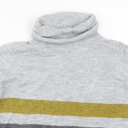 TU Womens Grey Roll Neck Striped Acrylic Pullover Jumper Size 10