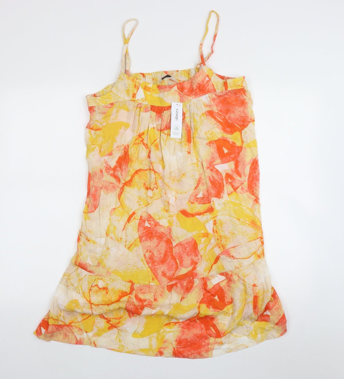 George Womens Yellow Floral Viscose Mini    Square Neck