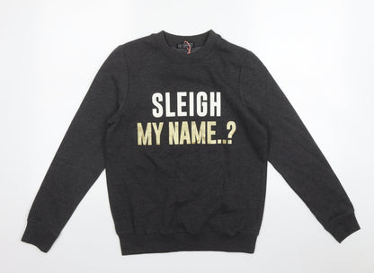 Avenue Womens Grey  Cotton Pullover Sweatshirt Size S   - 'Sleigh my name'