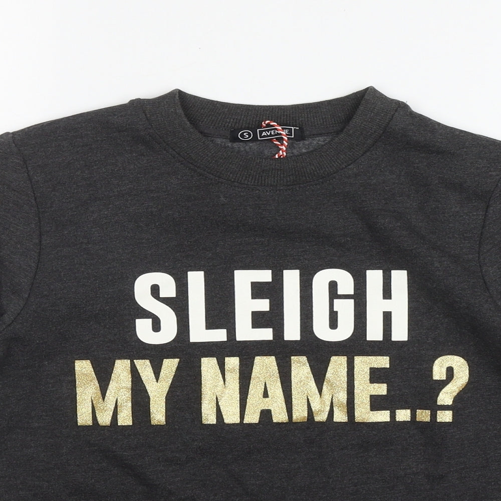 Avenue Womens Grey  Cotton Pullover Sweatshirt Size S   - 'Sleigh my name'